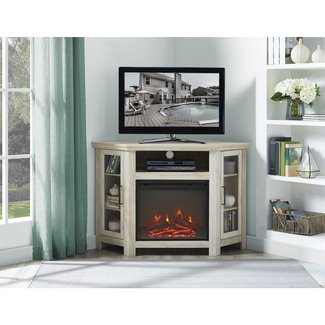 New 48 Inch Wide Corner Fireplace Television Stand in White Oak Finish