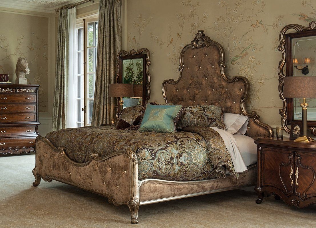 NEW French Provincial Platine de Royale Queen Panel Bed in Light Espresso by Michael Amini