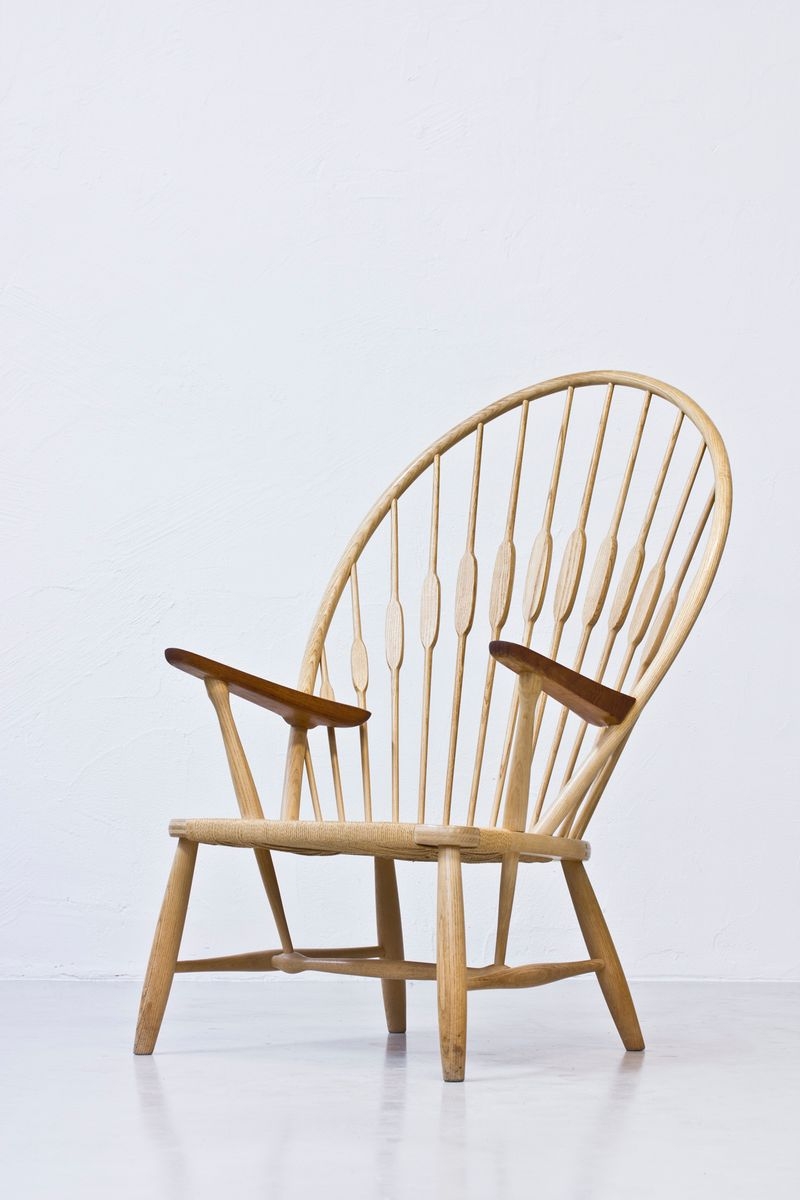 Peacock Chair with Sheepskin Throw by Hans J. Wegner for