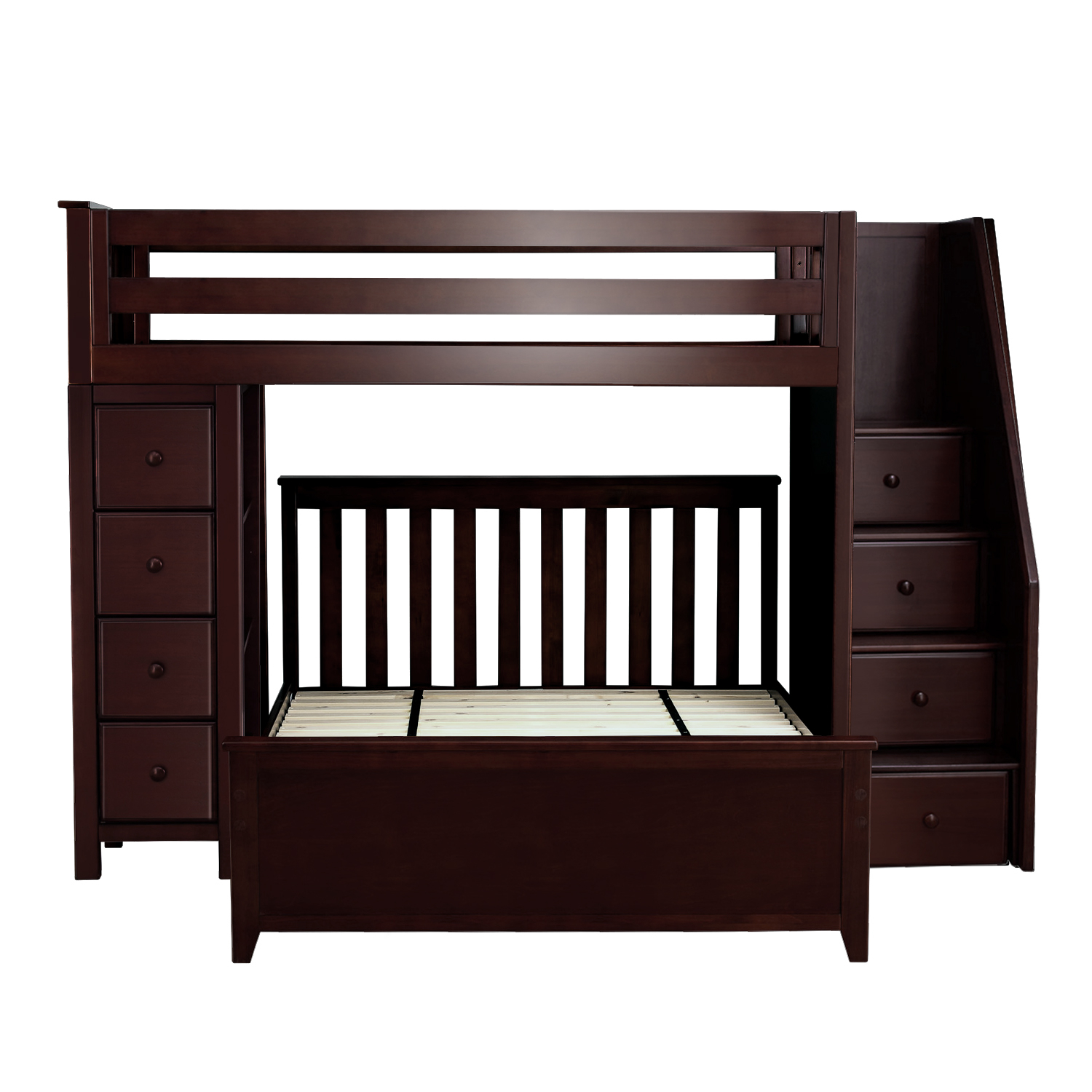 Plank & Beam Staircase Combo Loft + Desk Over Full Bed, Espresso