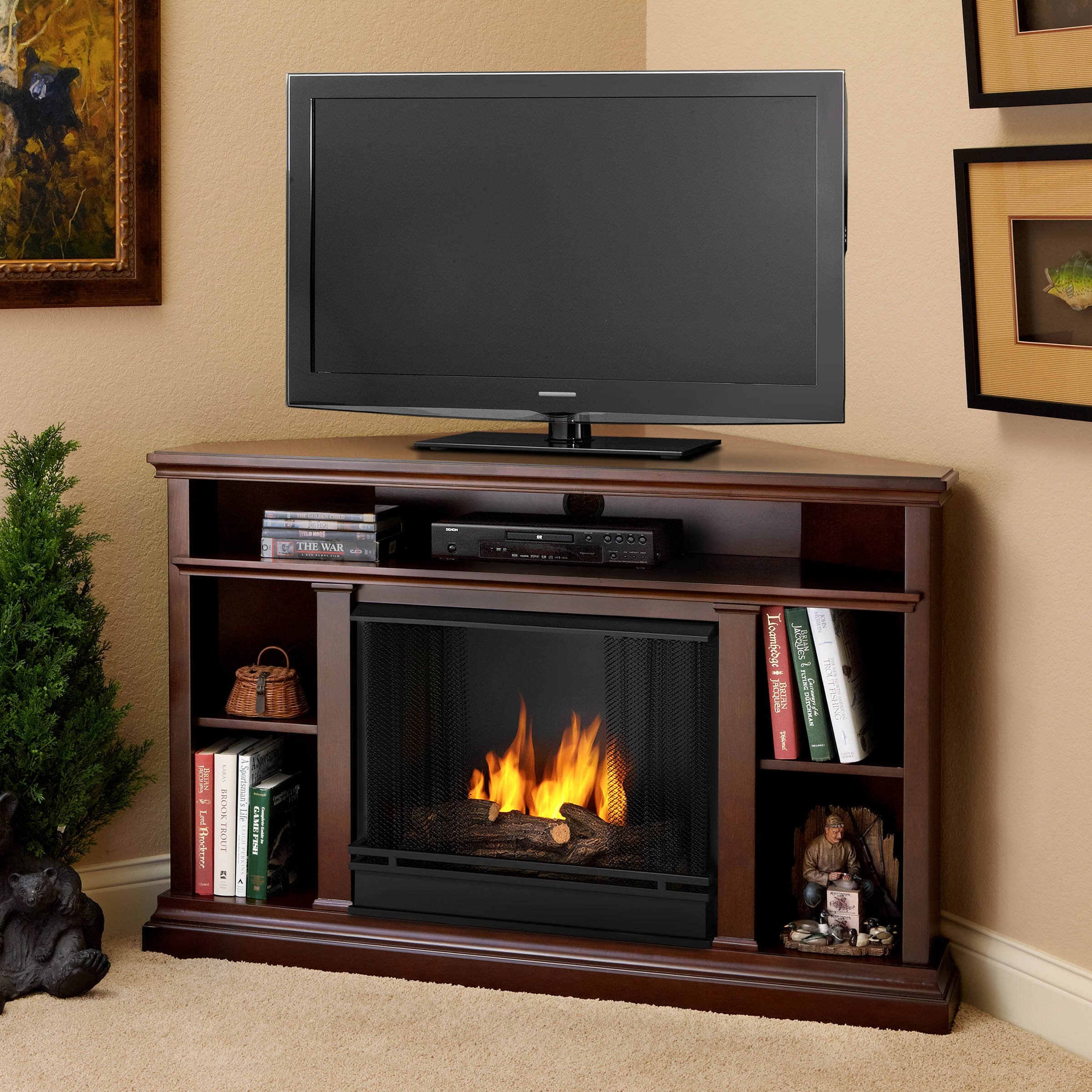 Real wood electric fireplace store tv stand