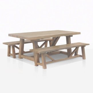 Reclaimed Teak Dining Table with Benches | Teak Warehouse
