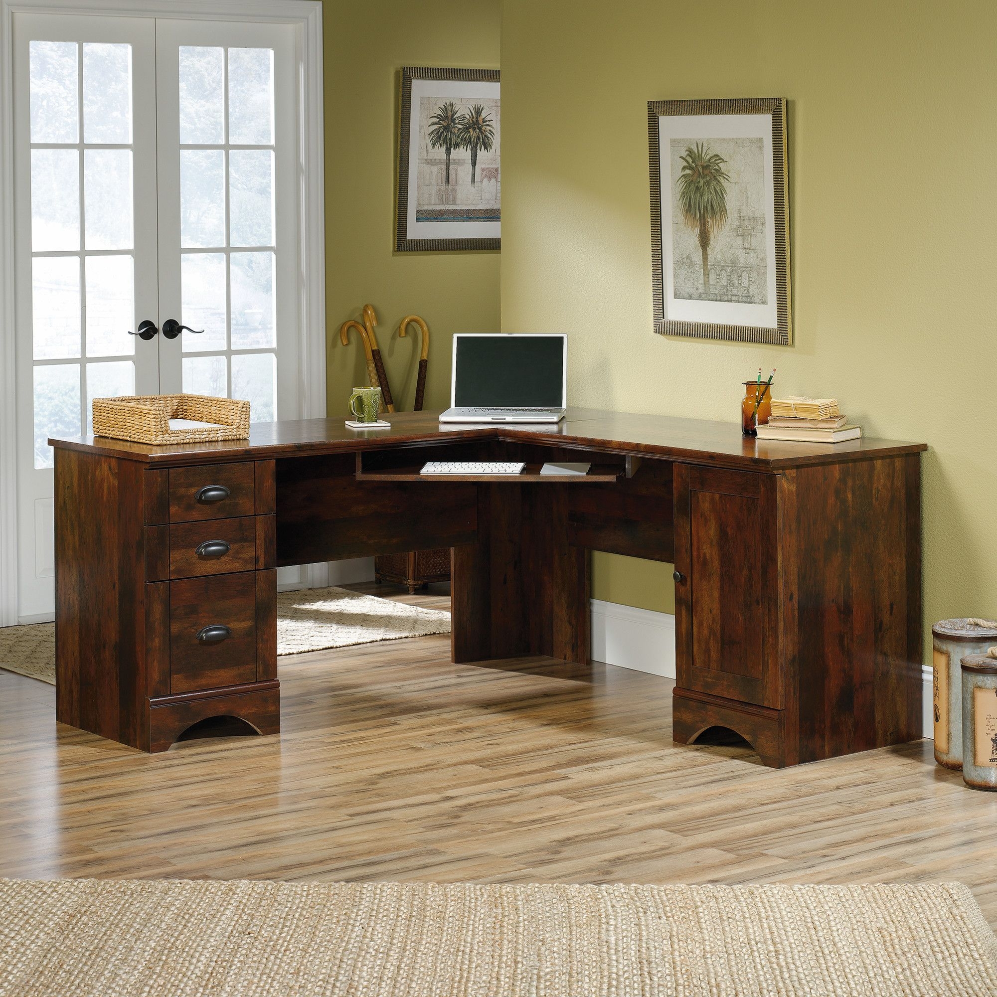 Sauder 420474 Harbor View Corner Computer Desk, Curado Cherry