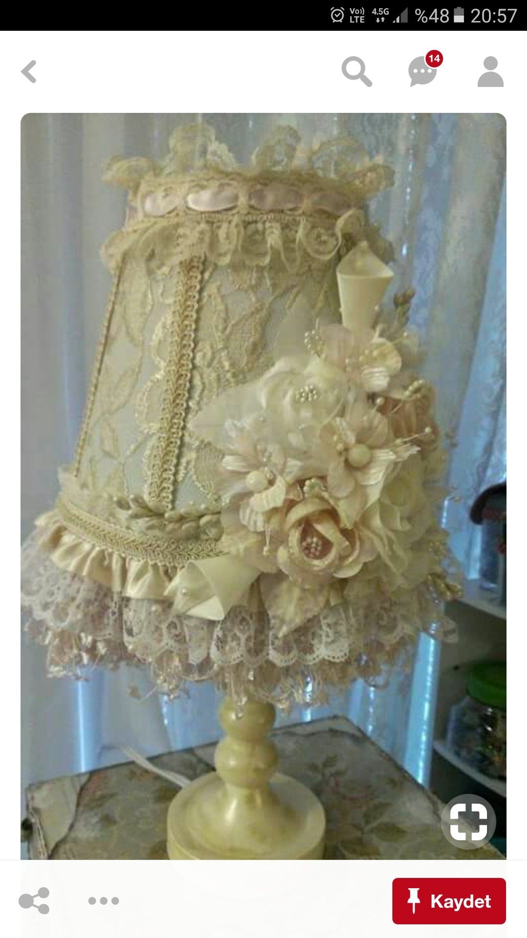 Cream Embroidered Lampshade with Frill