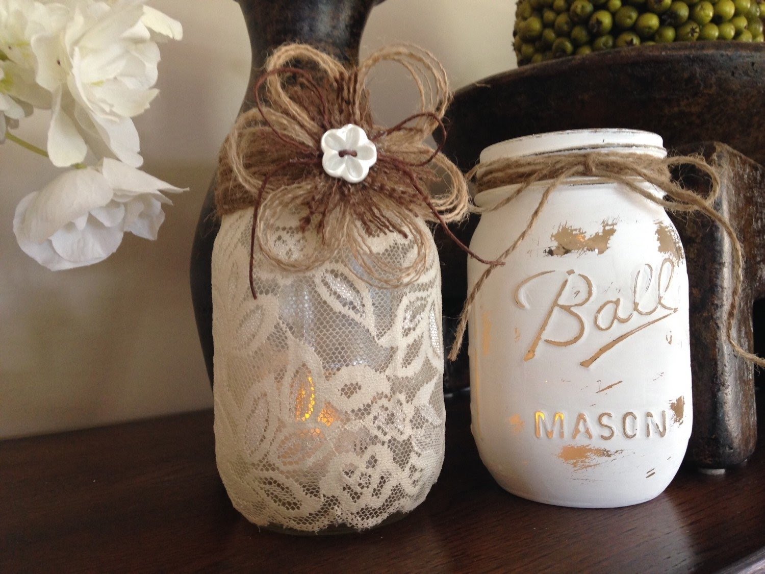handmade apothecary jars Shabby chic bathroom jars floral Mason jars 