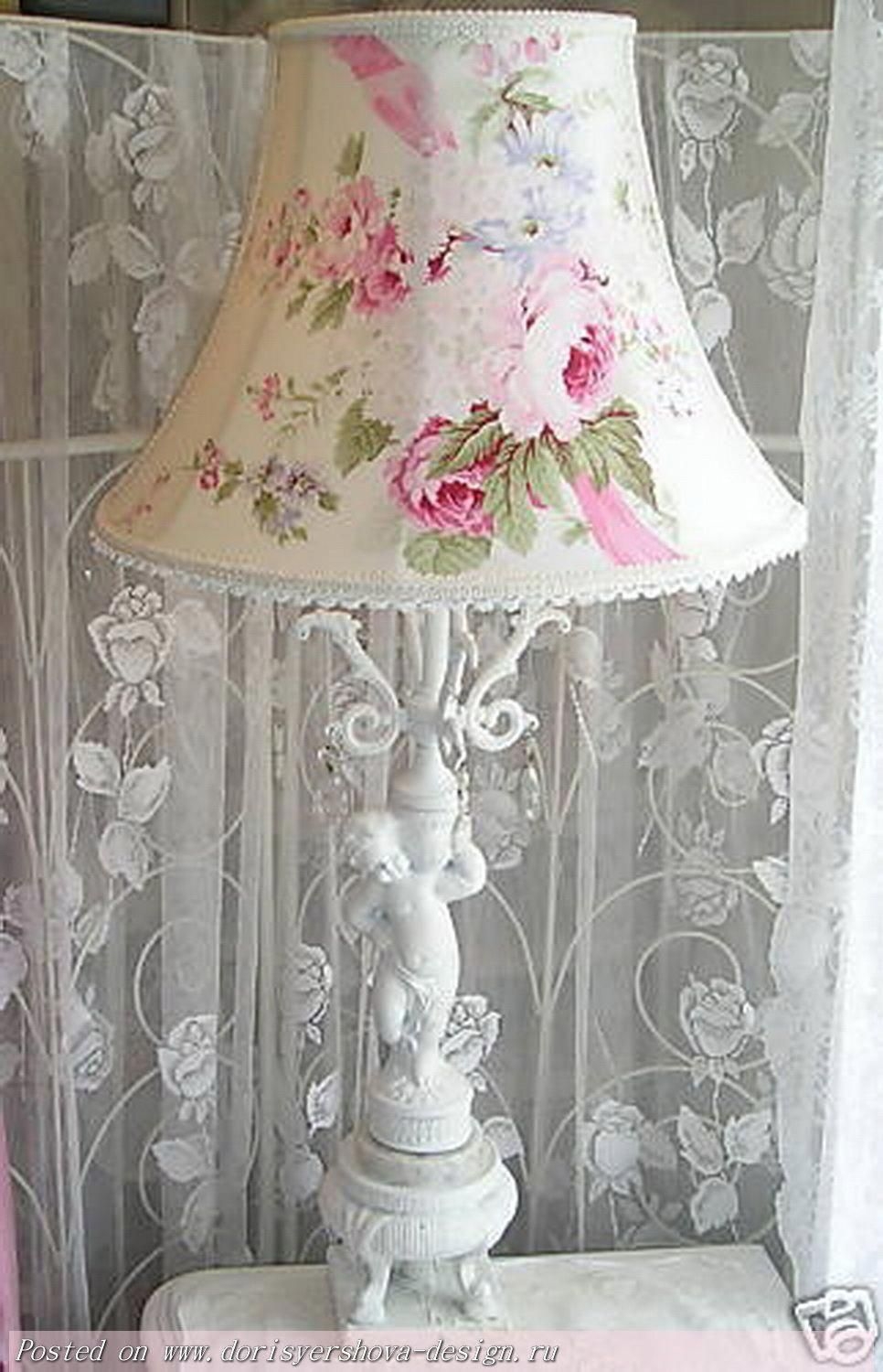 Round Shabby Flower Glass Light Shade Cover Vintage Hand Painted White 