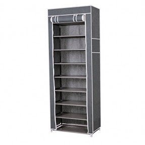 Black 10 Shelf Tier Shoe Clothes Storage Closet Tower Rack Zipper Dust Cover 