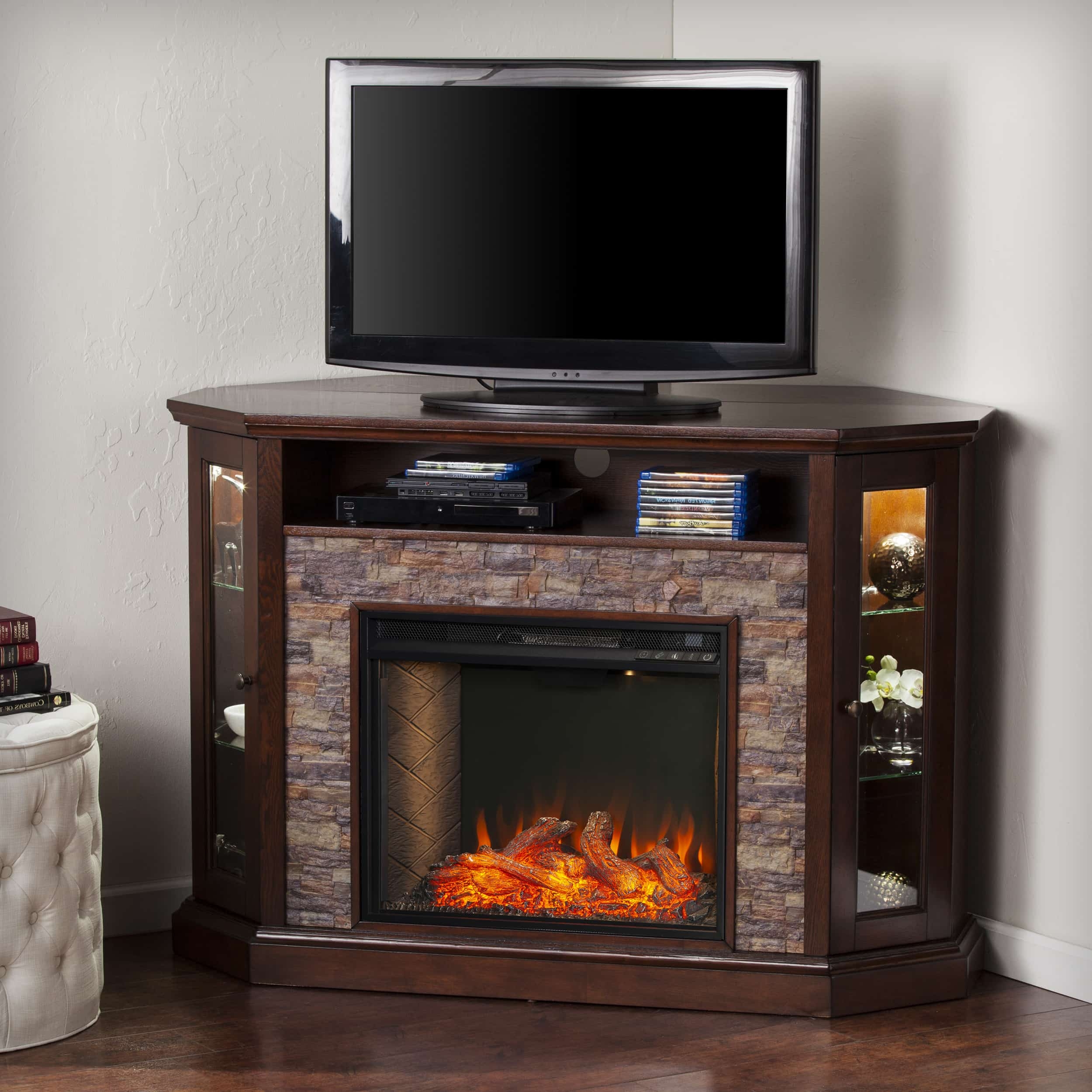 Corner Electric Fireplace Tv Stand, Corner Electric Fireplace Media Cabinet