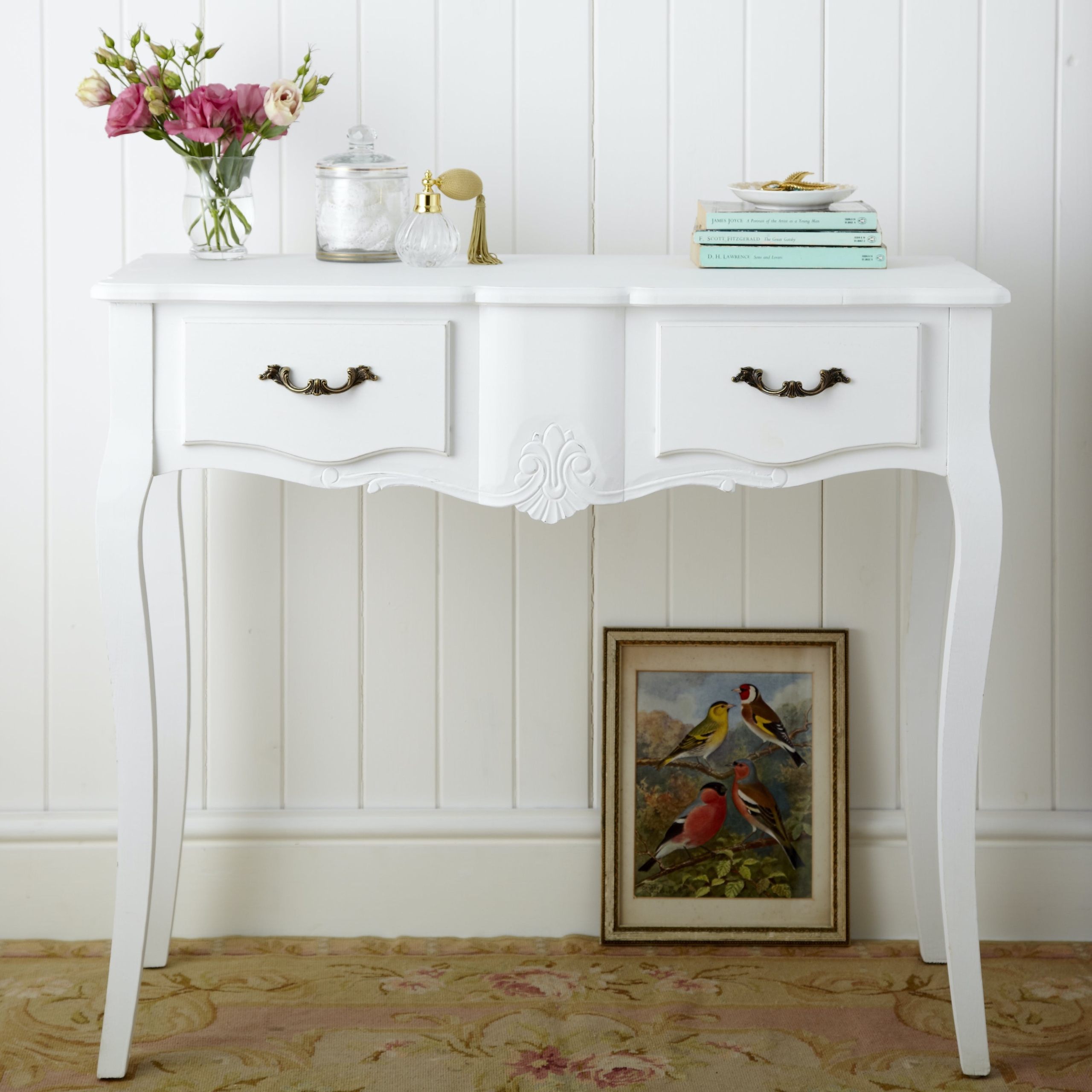 White wood console dressing table shabby vintage chic bedroom hall furniture 