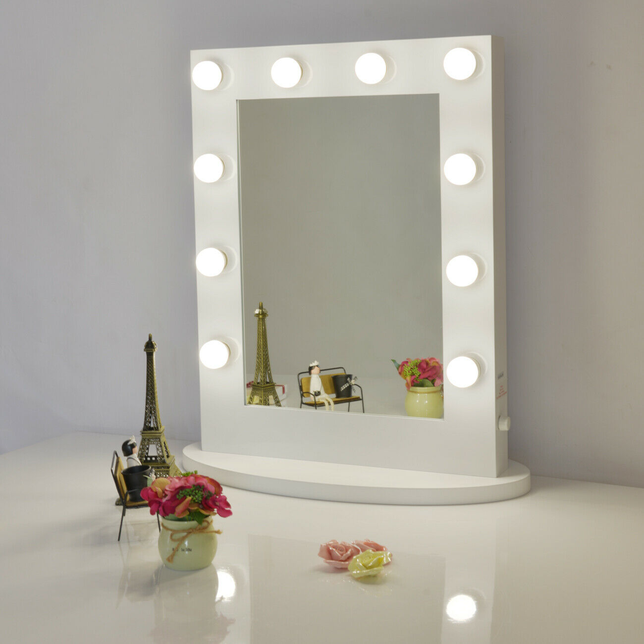 makeup mirrors with lights around them