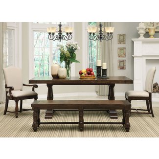 Walnut Wood Dining Table With Rectangle Brown Leather Seat ...