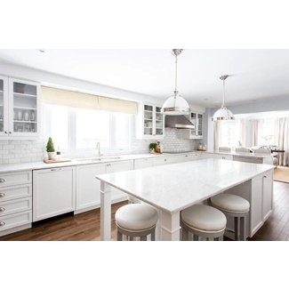 White Kitchen Island with Gray Barstools - Transitional ...