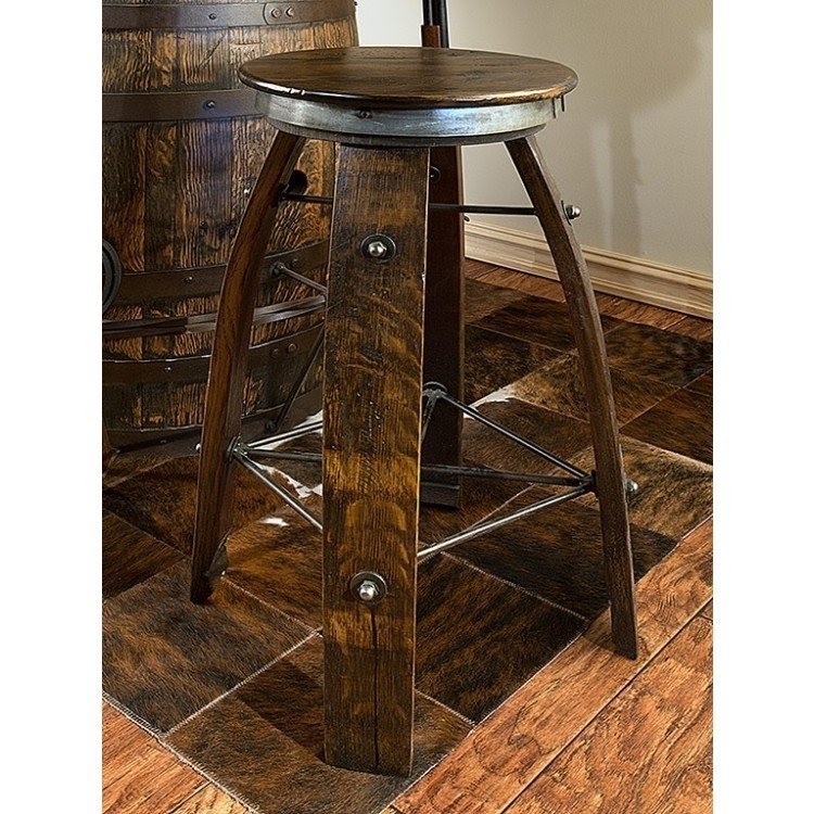 Wine Barrel Bar Stool with foot rest up - Vinous Reverie