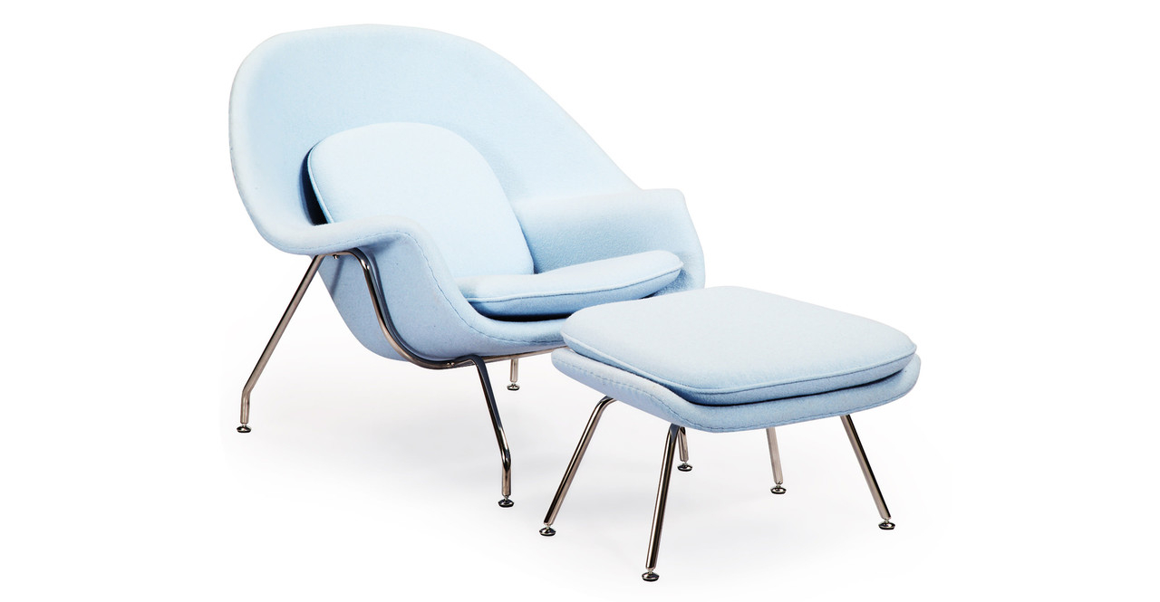 Womb Chair & Ottoman, Baby Blue Boucle Cashmere Wool |
