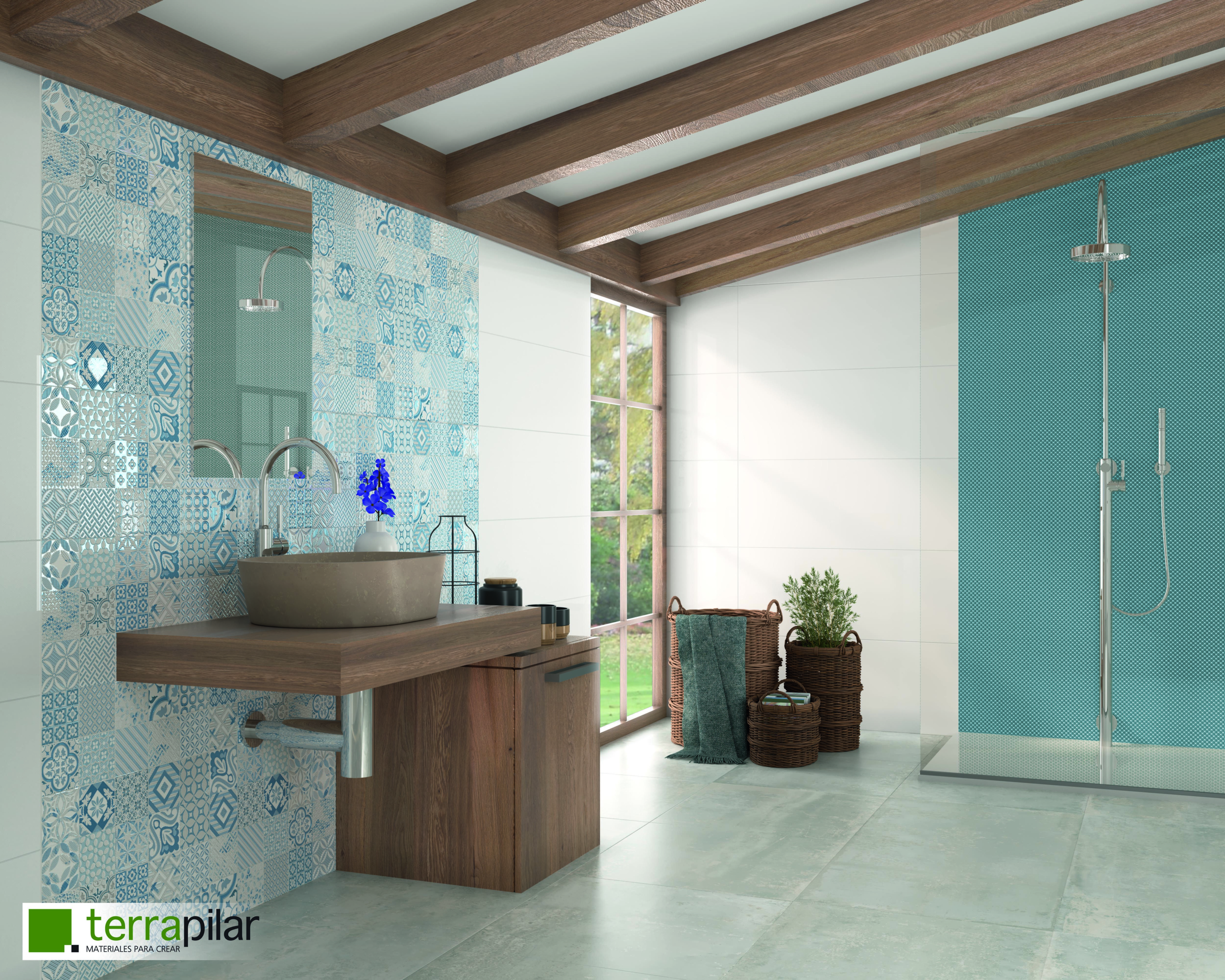 Turquoise shower niche