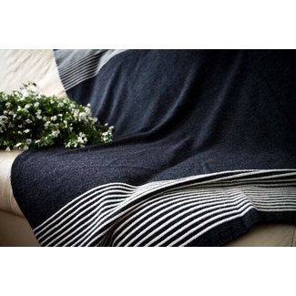 100 % Merino Wool blanket Charcoal grey striped throw
