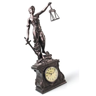 18.5" Lady Justice Statue Table Clock, Decorative Greek Goddess Lady of Justice Sculptural Mantel Clock Ancient Mythology Figure Bronze Finish, Legal