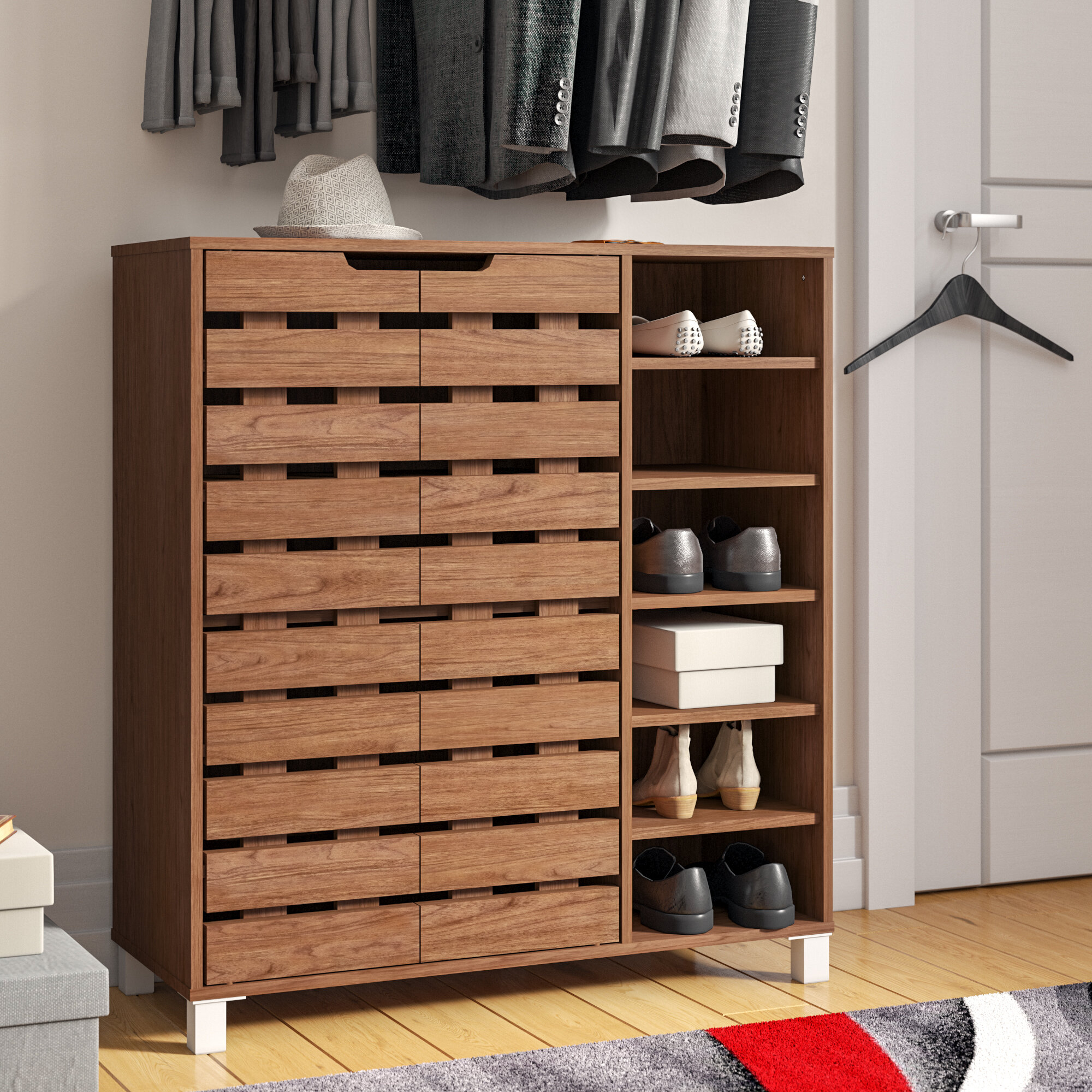 Shoe Cabinet Chest Dresser Storage Rack Tall Doors Tower Closet Furniture Wood 