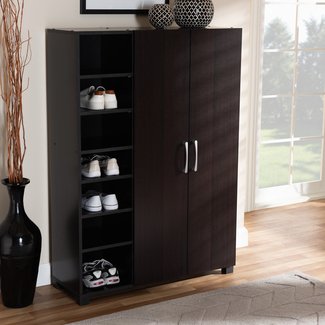 2-Door Wood Entryway 19 Pair Shoe Storage Cabinet