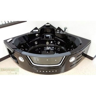 2 Two Person Whirlpool Massage Hydrotherapy Black Corner Bathtub Tub with Bluetooth, Remote Control, Water Heater, and Shower Wand