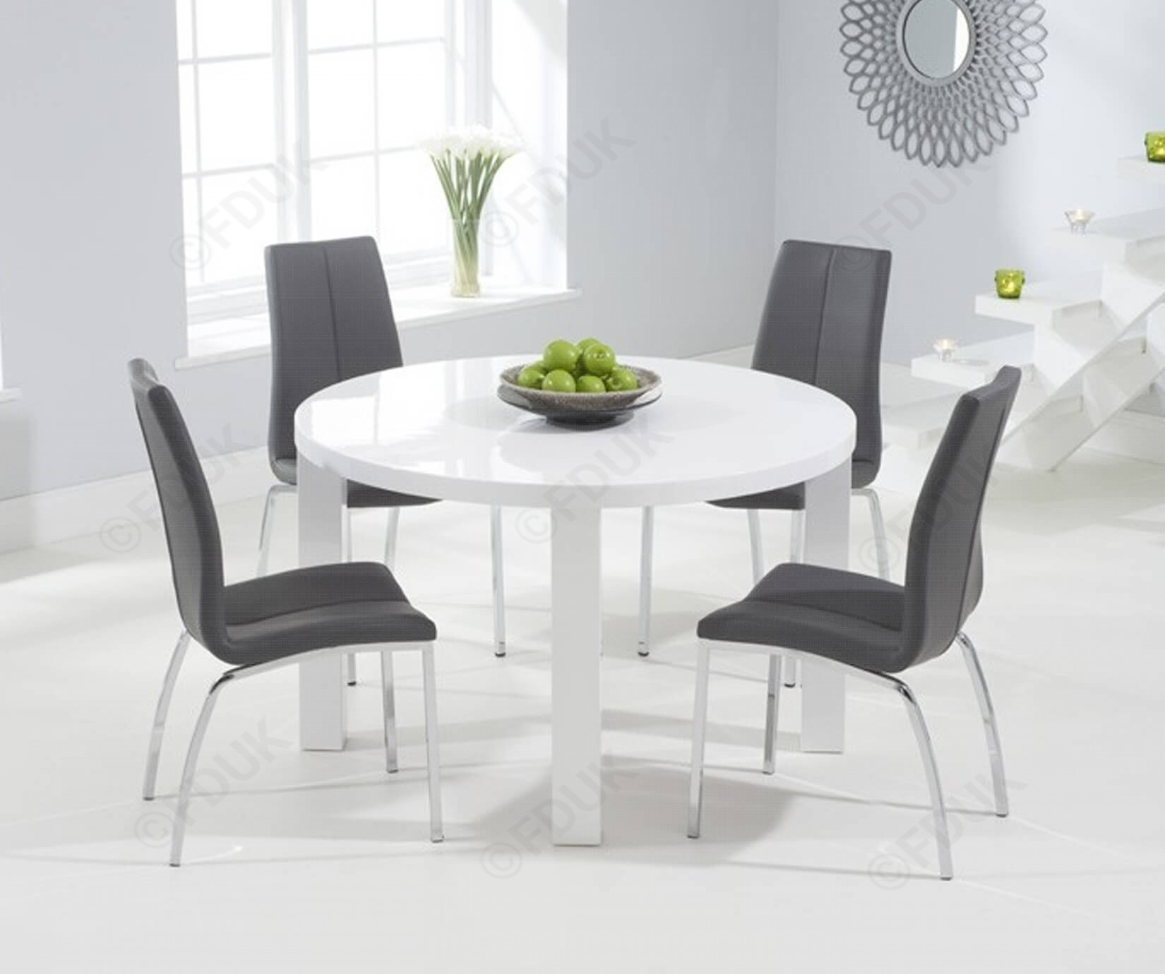 circle white table and chairs