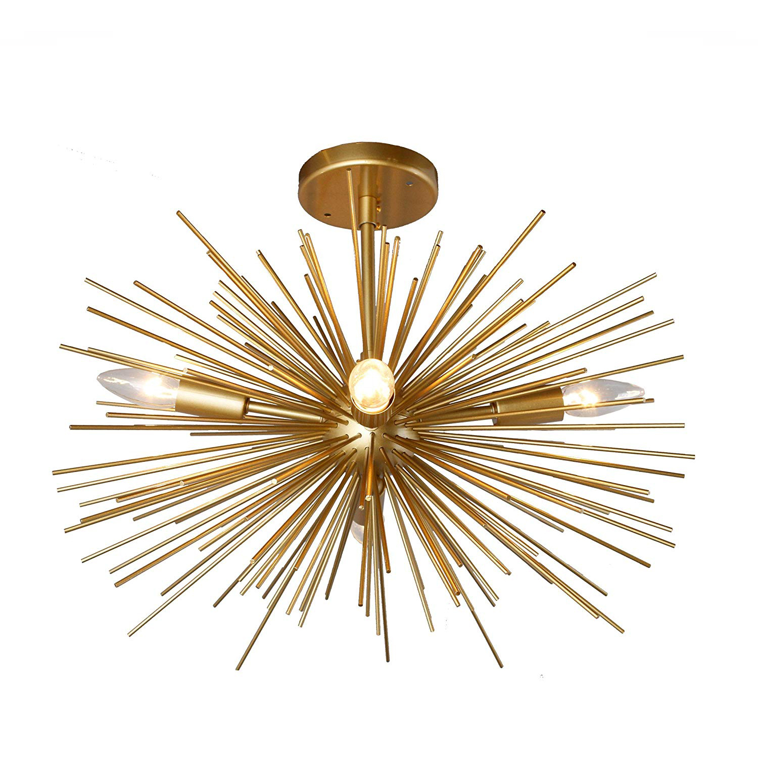 20 Inch Astra Sputnik Semi Flush Mount Lamp Gold Spike Starburst Light Mid Century