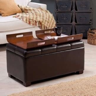 2018 Popular Brown Leather Ottoman Coffee Tables With Storages