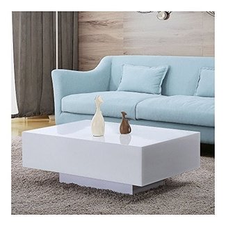 33" Modern High Gloss White Coffee Table Side End Table Living Room Furniture