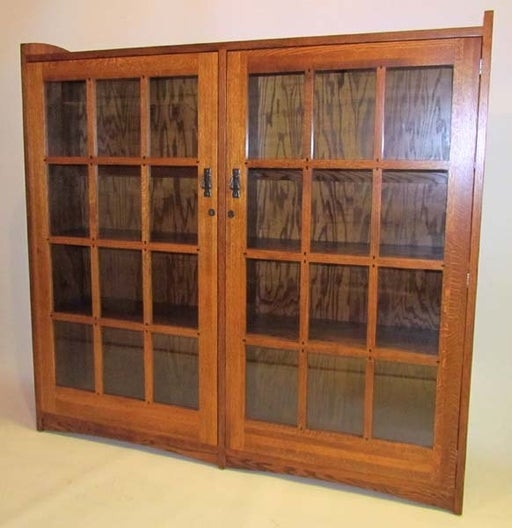 392: Mission Style Oak Glass Door Bookcase : Lot 392