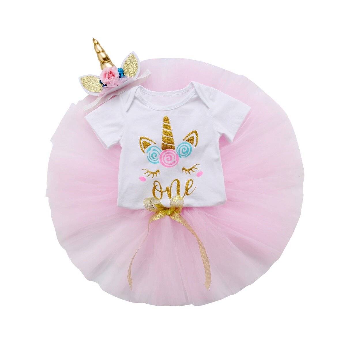 Girl Newborn Its My First Birthday Cartoon Costume Party Outfits Romper+Tutu Skirt+Flower Headband Dress Clothes Set