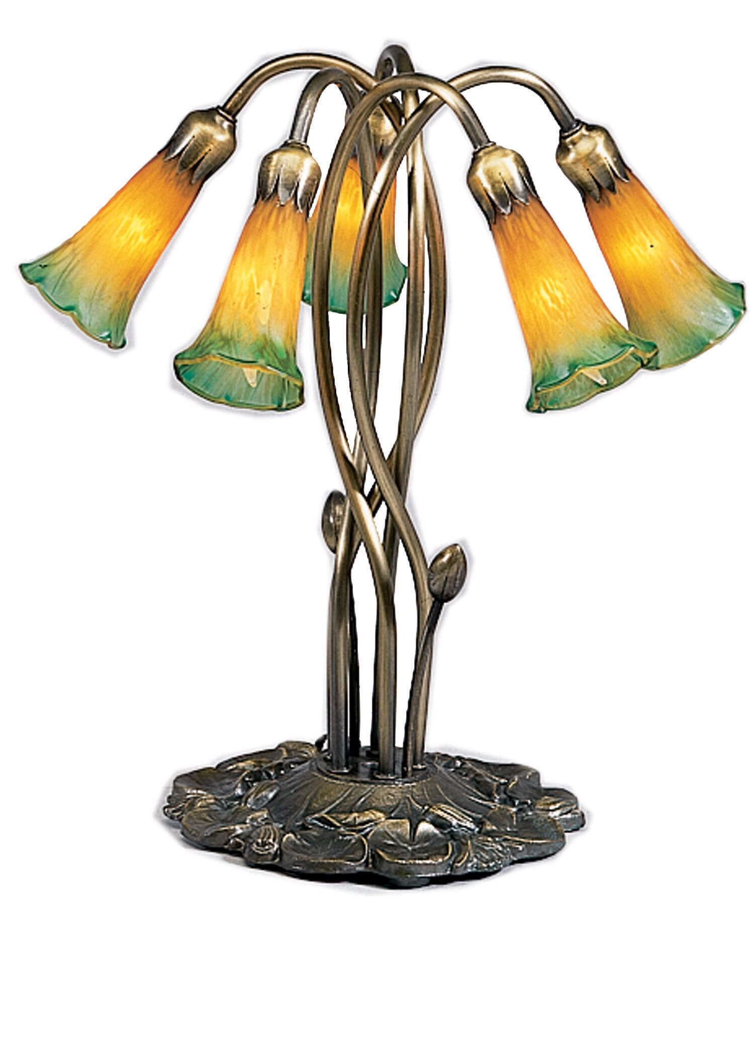 5-Light Amber / Green Pond Lily Accent Table Lamp