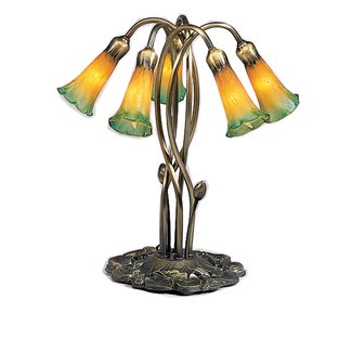 5-Light Amber / Green Pond Lily Accent Table Lamp