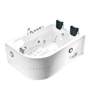 71" 2 Person Bathtub White Jetted Whirlpool 12 Massage Jets Shower Wand Waterfall Faucet FM Radio SPA Hot Tub Model 052A-WH