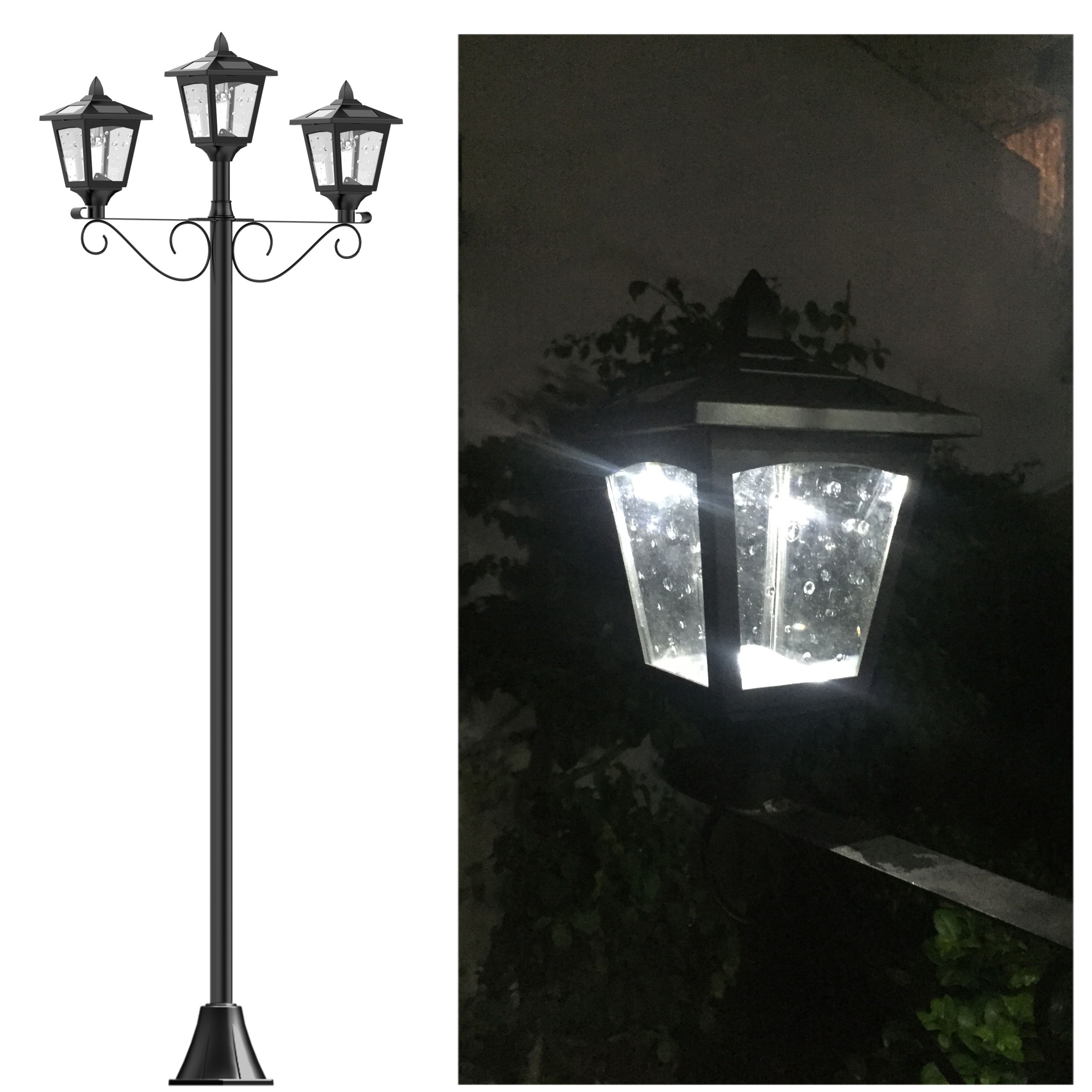72" Street Vintage Outdoor Garden Triple Solar Lamp Post Light Lawn - Adjustable