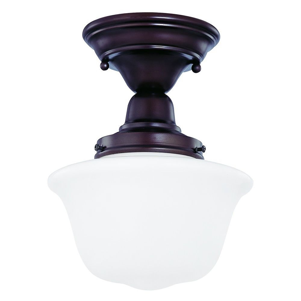 8-Inch Semi-Flushmount Ceiling Light with Schoolhouse Glass in Bronze