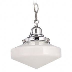8 Inch Vintage Schoolhouse Mini Pendant Light with Chrome Finished Chain and Opal White Milk Glass Shade