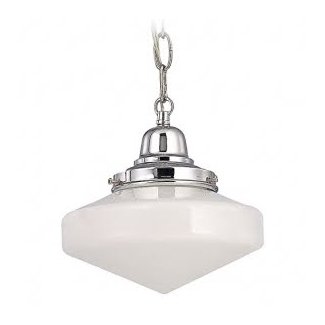8 Inch Vintage Schoolhouse Mini Pendant Light with Chrome Finished Chain and Opal White Milk Glass Shade