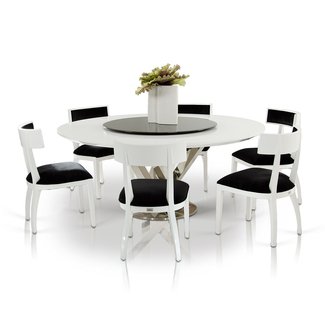 A&X Spiral Modern Round White Dining Table with Lazy Susan