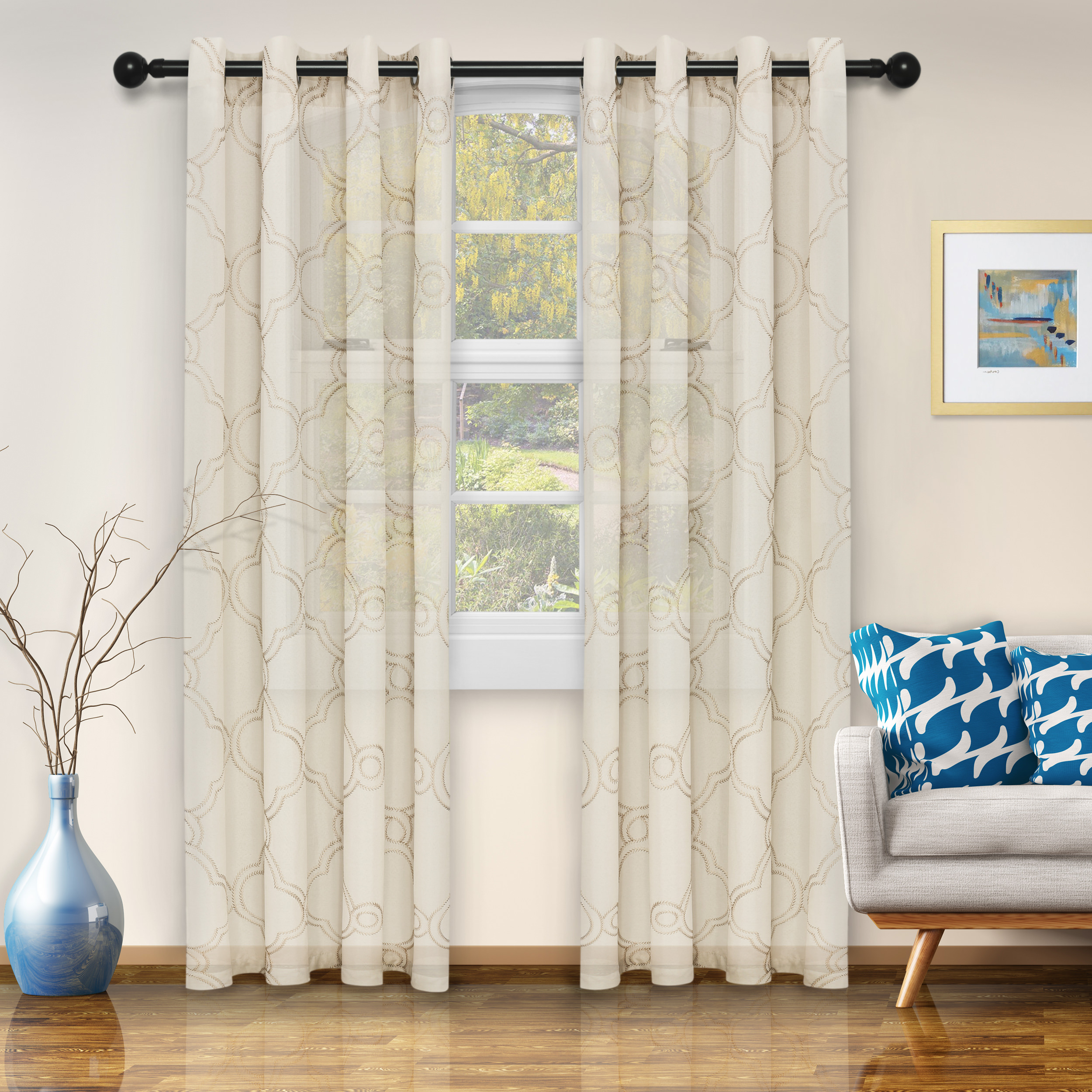 Abarca Moroccan Printed Sheer Grommet Curtain Panels (Set of 2)