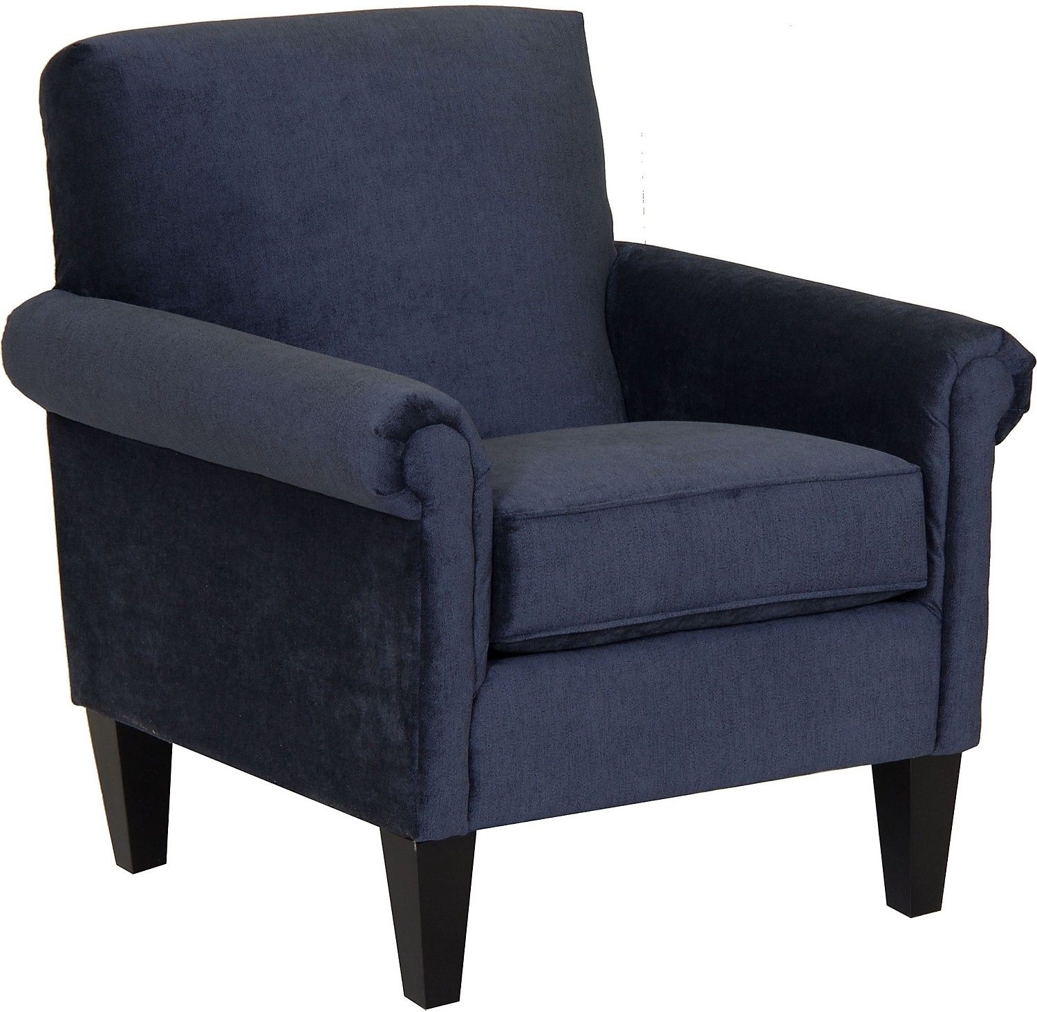 Admirable Navy Blue Leather And Black Solid Wood Leg Blue