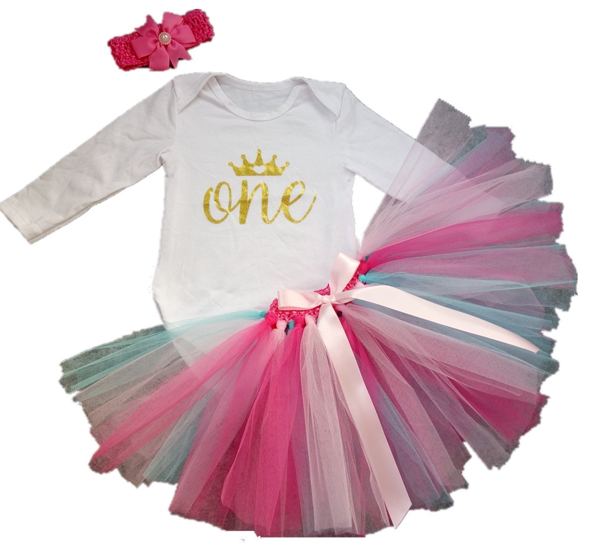 AISHIONY 3PCs Baby Girls' 1st Birthday Tutu Onesie Skirt Dress Headband Outfit