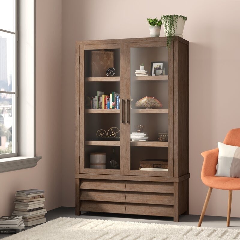 Bookcase With Glass Doors You Ll Love, Tall Black Storage Cabinet With Glass Doors