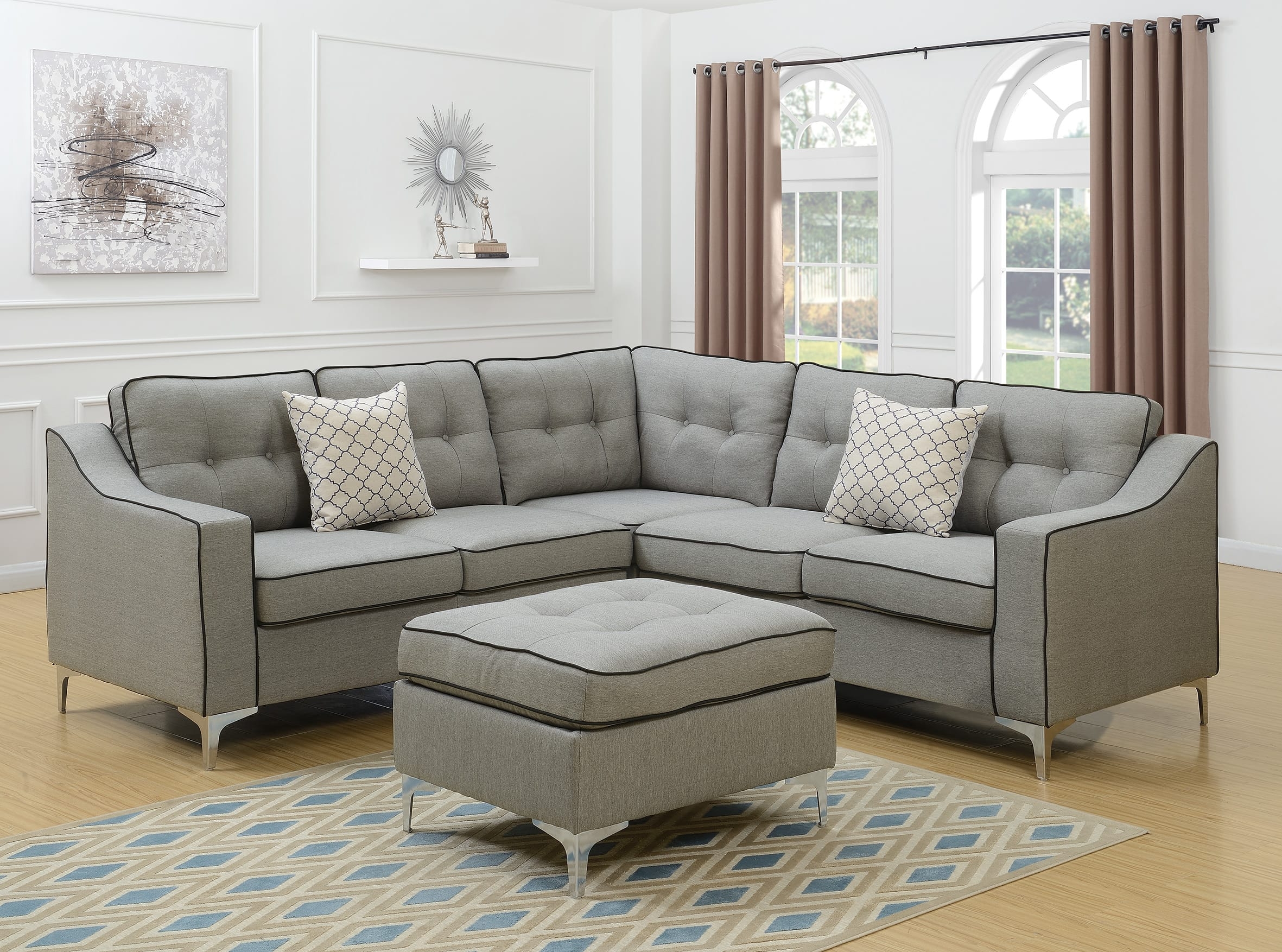 Gray Sectional With Ottoman