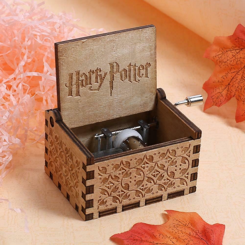 Blue Harry Potter Engraved Wooden Music Box Hand-Cranked Interesting Toys Xmas