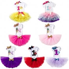 Baby Girl It's My 1st Birthday 3Pcs Outfits Skirt Set Romper+Tutu Dress+Headband Cake Smash Crown Bodysuit
