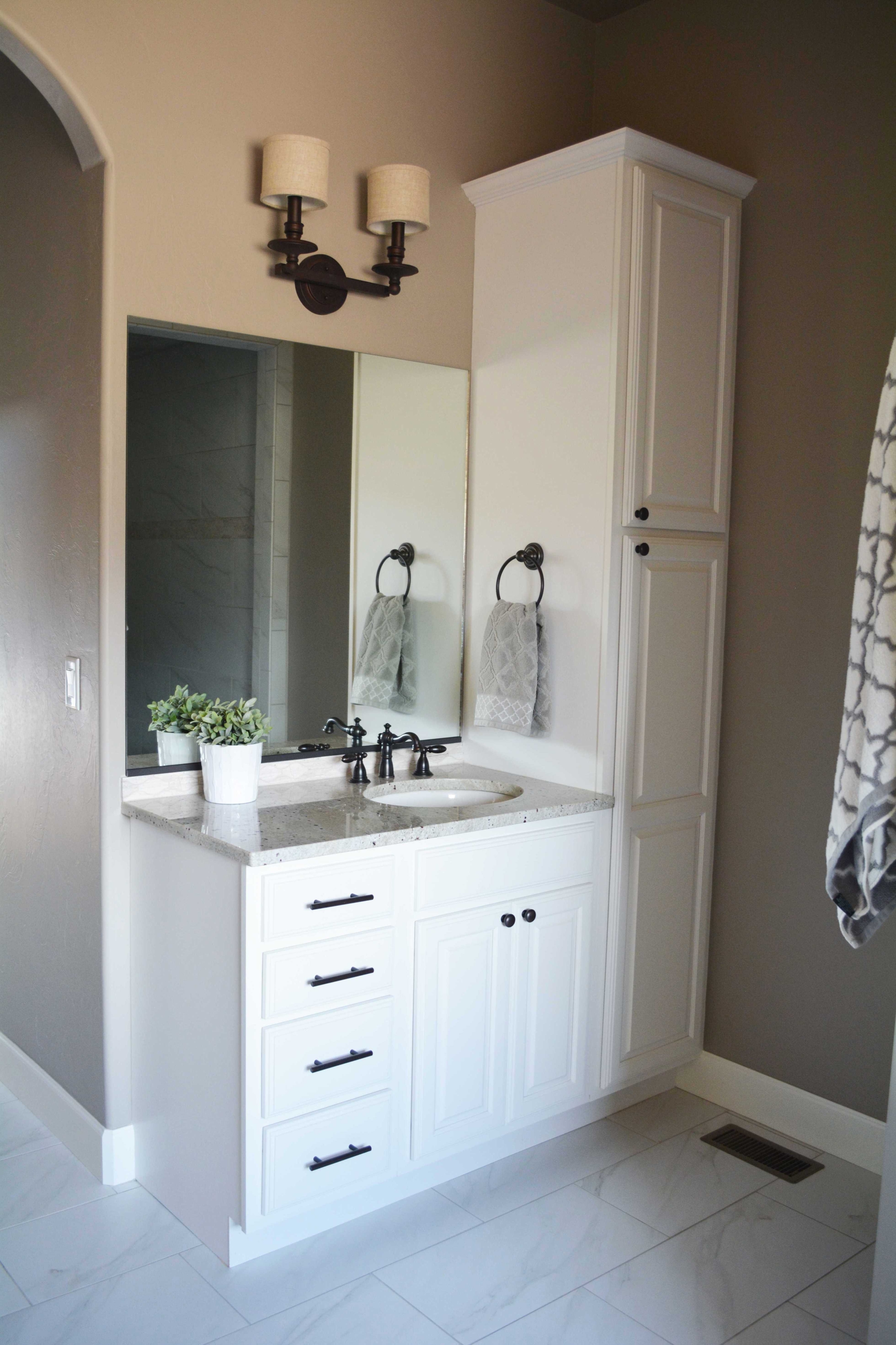 Bathroom vanity and tall shop cabinet combo