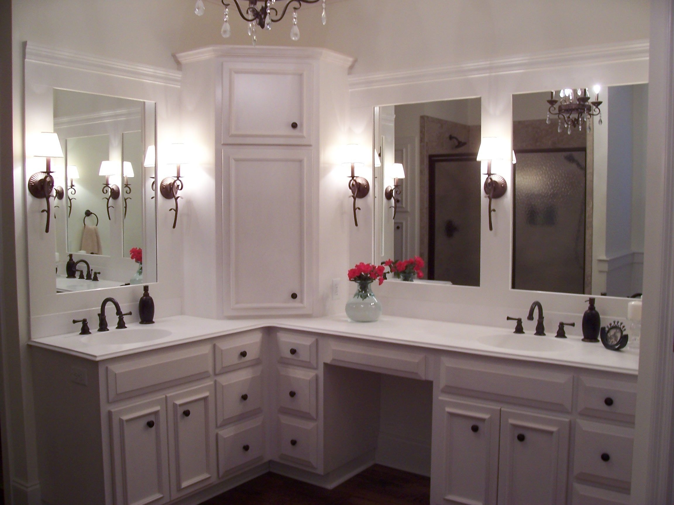 Bathroom Vanity And Linen Cabinet Combo, Corner Double Sink Vanity Bathroom