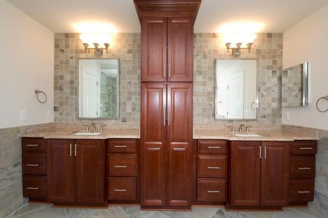 Bathroom Vanity And Linen Cabinet Combo, Double Vanity With Center Hutch