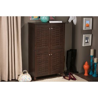 Baxton Studio Wholesale Interiors Winda Modern and Contemporary 4-Door Dark Brown Wooden Entryway Shoes Storage Cabinet
