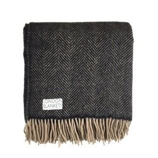 Belgravia Blanket - Charcoal Grey Herringbone Wool Throw ...